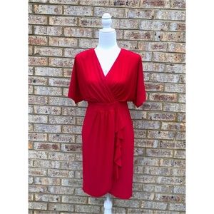 NWT Red Ruffle Drape Wrap Dress